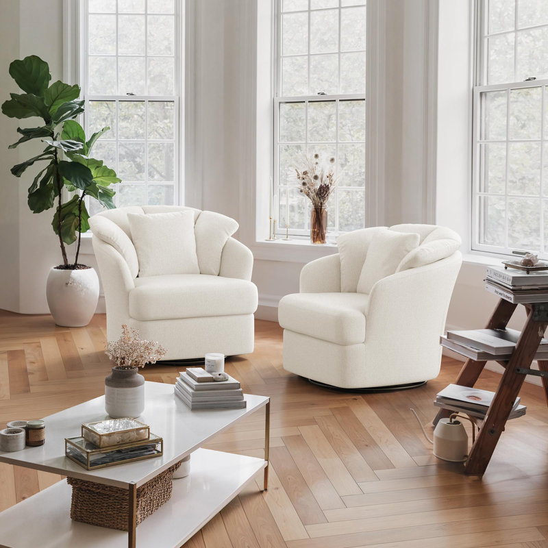 Lillyona Chenille Swivel Barrel Chairs, Beige Chenille
