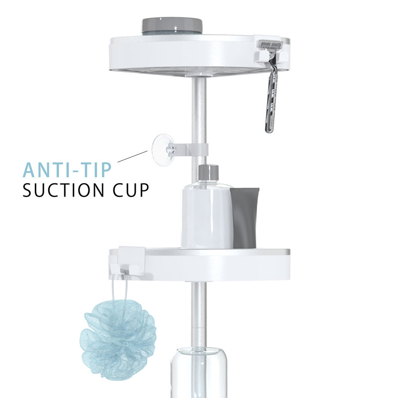 White Aluminum 9-Foot Tension Shower Caddy with Mirror