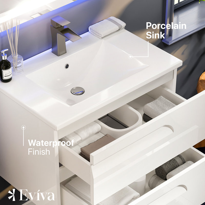 Alberthe 32" Wall-Mounted Single Bathroom Vanity Set, White