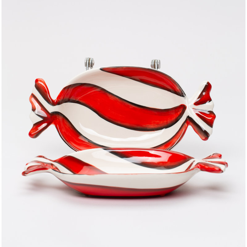 Ceramic Peppermint Candy Dish Set of 2