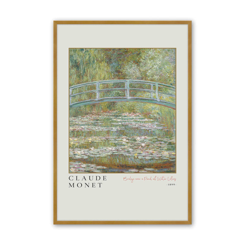 Pont sur un étang de nénuphars par Monet, impression v3 dans un cadre doré poli, 14 po x 11 po, Or poli