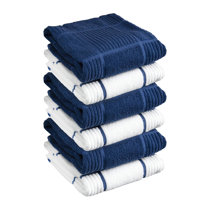 T-fal Premium Kitchen Towel (4-Pack), 16x26 Highly Absorbent, Super Soft  Long Lasting 100% Cotton Solid/Check Hand Towels, Tea Towels, Blue