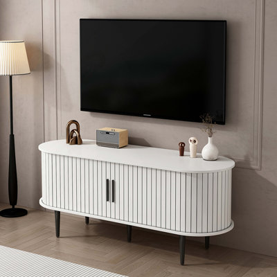 Meuble télé, console de télévision moderne de 47 po avec compartiment de rangement et porte coulissante, centre de divertissement pour jeux vidéo avec armoire pour salon, chambre à coucher, bureau
