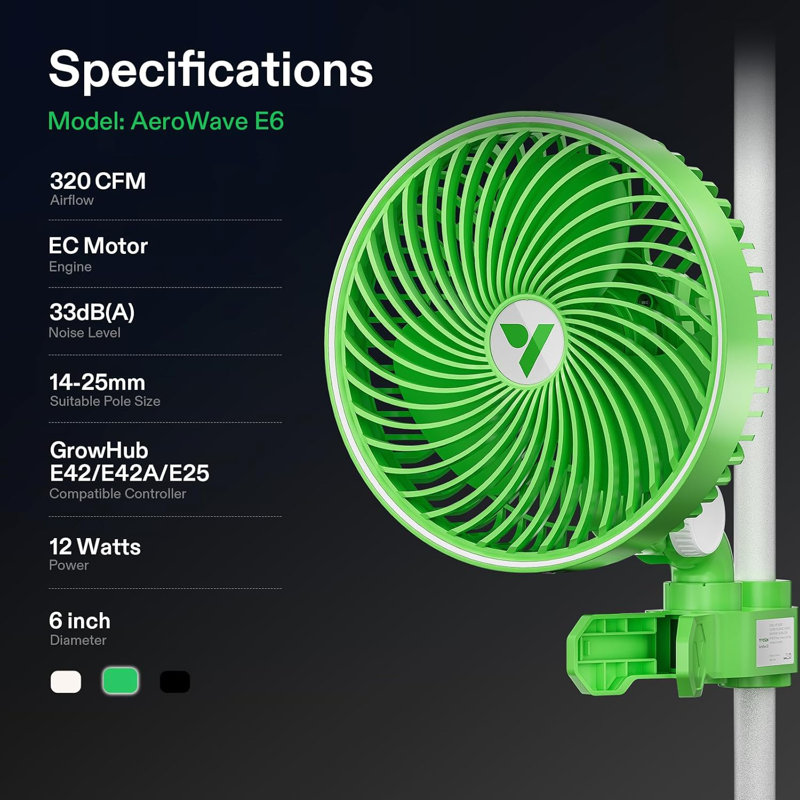 Ventilateur à pince oscillante 10 po VIVOSUN, Vert