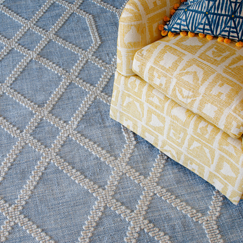 Cable Geometric Handwoven Blue Indoor / Outdoor Use Area Rug, Rectangle 2' x 3', Blue