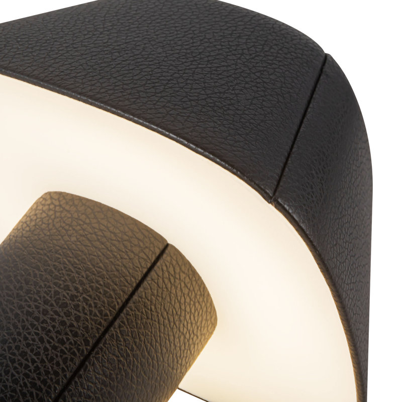 Folio 10-in Black dimmable LED Table Lamp, Brown Vegan Leather