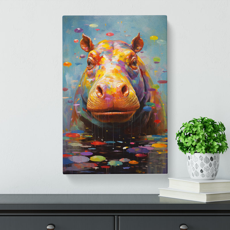 Hippo Dadaism - No Frame Art Prints - Wrapped Canvas, 60cm H x 40cm W x 3cm D
