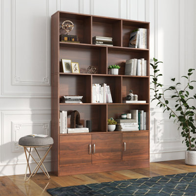Bookshelf With 10 Cubes And 3 Doors, 4-Tier Bookshelf, Open Shelf Bookcase With Cabinet