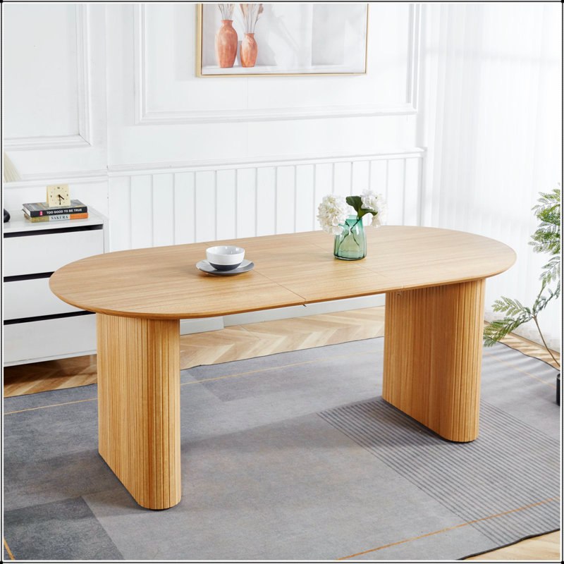 Extensible MDF Dining Table, Perfect For Home And Office, Durable And Stylish With Pedestal Base, Oak