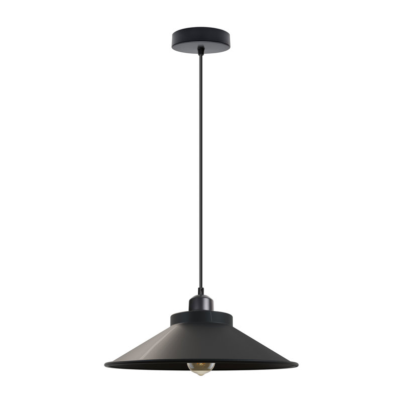 Modern Industrial Single Matte Cone Hanging Pendant Light - Adjustable Ceiling Fixture (E27), Black, Yes