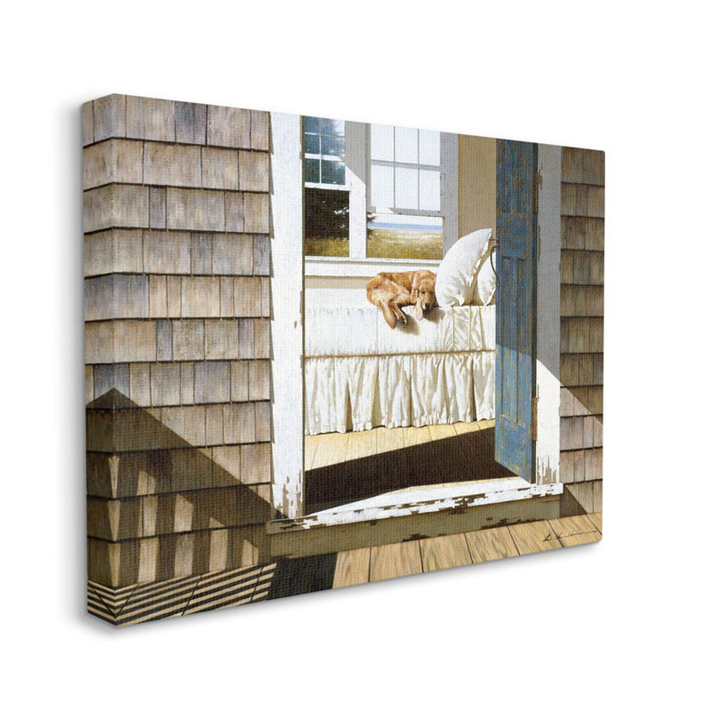 «Dog Nap at Cape House Realistic» par Zhen-Huan Lu - impression d'art graphique, Toile tendue, H 16 po x l 20 po x 1,5 po