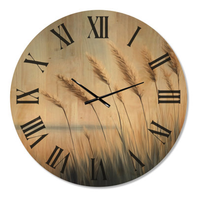 Golden Sea Oats Shore - Coastal Round Wood Wall Clock