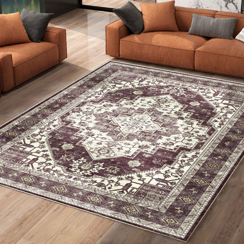 Chemesh Rectangle Area Rug with Non-Slip Backing, Rectangle 9' x 12', Red
