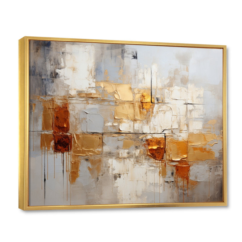 Garrens Transcendent V - Collages abstraits, impressions encadrées, Cadre flottant doré, H 12 po x l 20 po x P 1 po