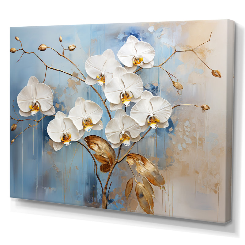 Orchidées beiges et dorées Simplicity III sur toile, H 12 po x l 20 po x P 1 po, Toile tendue