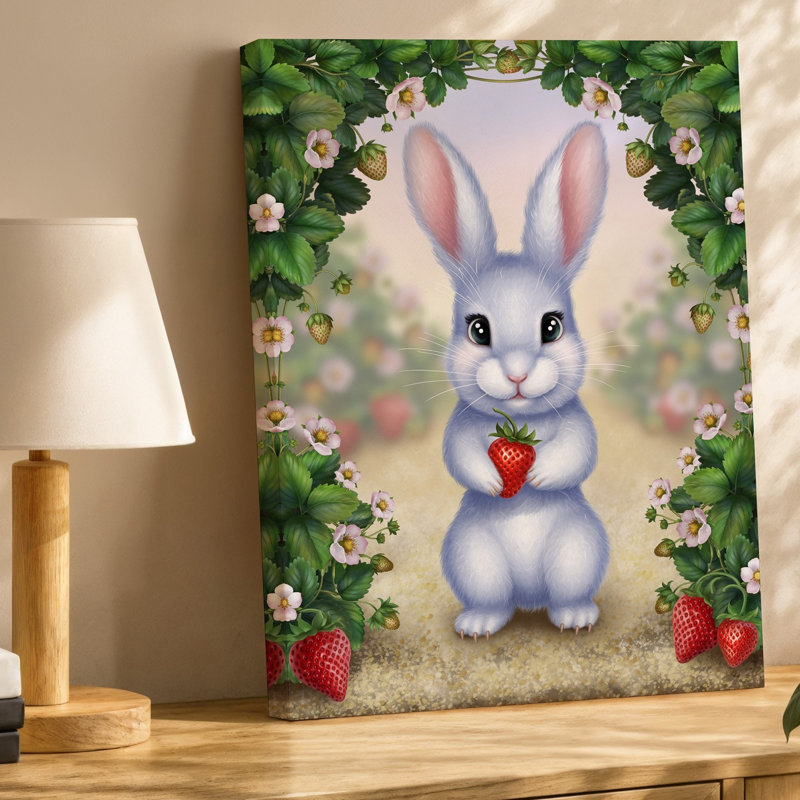 Toile, petit lapin blanc moelleux avec oreilles surdimensionnées et art mural lumineux, H 12 po x l 9 po