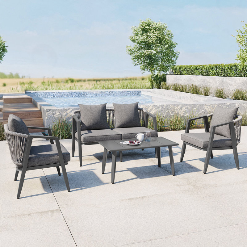 Ensemble de sièges d'extérieur ultra-durables pour les patios, les pelouses et les abords de la piscine, Gris, Noir