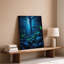Toile, "Mystical Forest Scene Illuminated By Soft Ethereal Blue Bioluminescence", art mural parmi des feuilles surdimensionnées luxuriantes-760467169