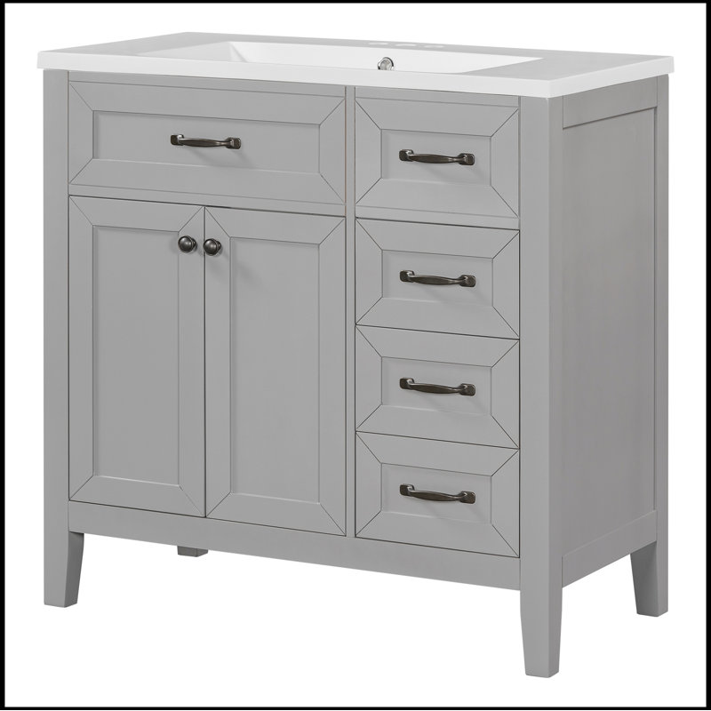 Meuble-lavabo simple avec plateau 35,98 po Savitt, Gris