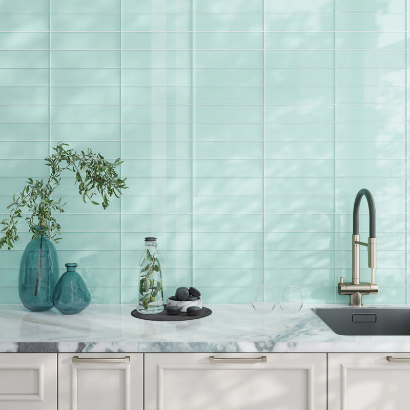 Carrelage mural de style brique en verre 3 "X 12", Bleu clair