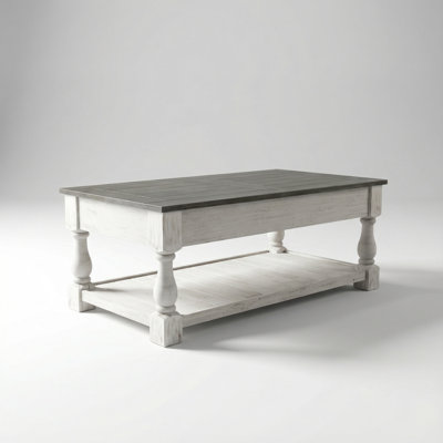 Farmhouse Lift-Top Coffee Table with Fixed Shelf and Hidden Storage Compartments, Handcrafted Solid Wood Tabletop, Two-Tier Living Room Centerpiece in Rustic Finish