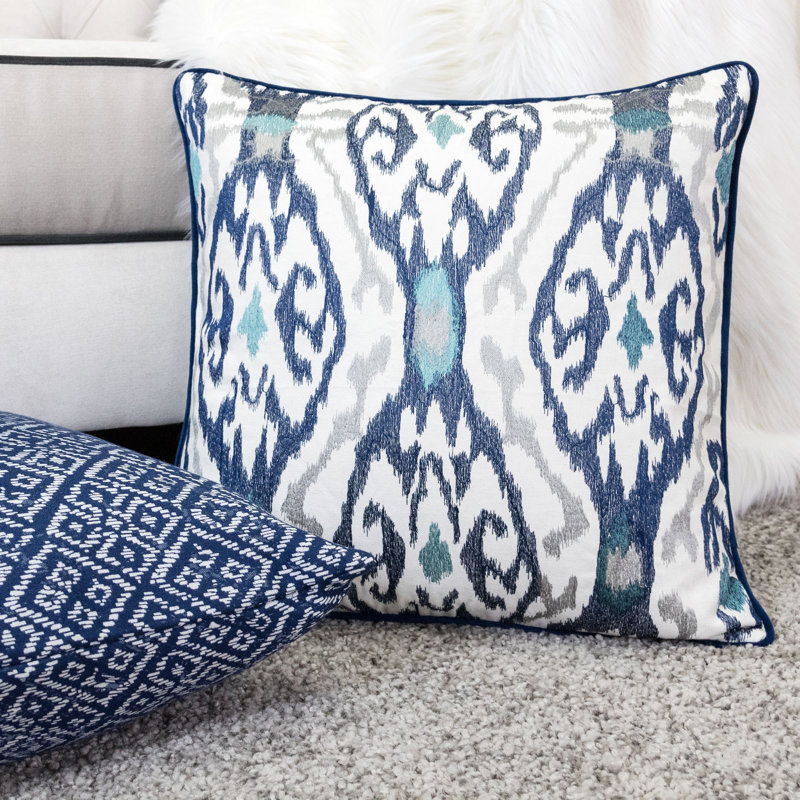 Ikat Cotton Throw Pillow, Blue