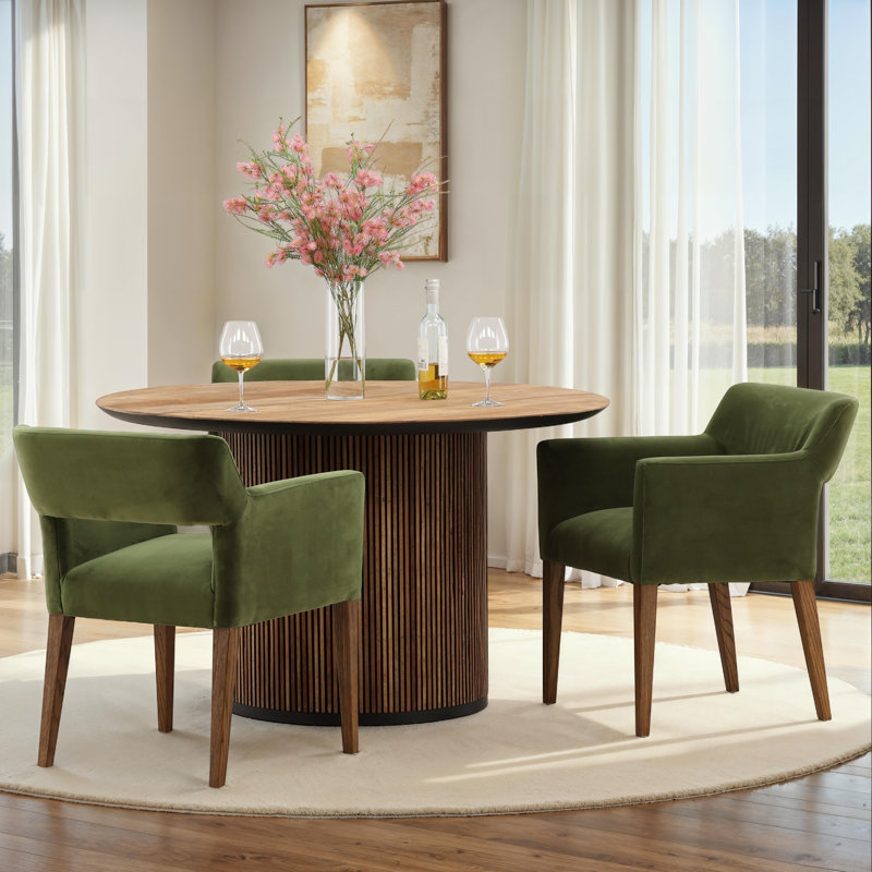 Dabney 51" Round Teak Wood Dining Table, Natural Wash