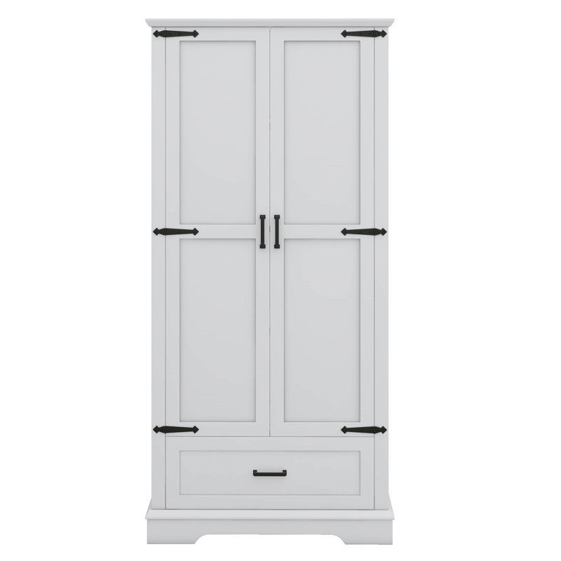 Armoire de rangement haute autoportante avec deux portes, un tiroir et une tablette réglable