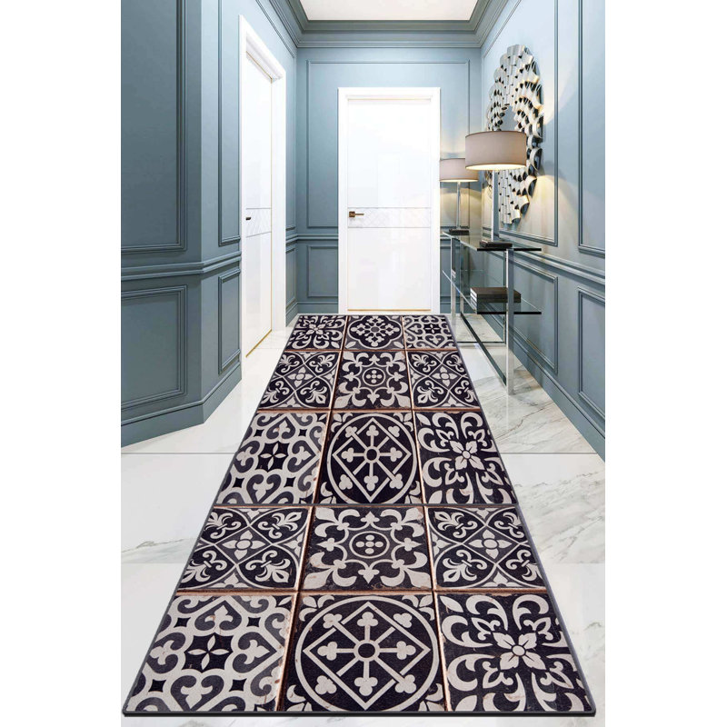 Non-Slip Hall Carpet (3.3 x 9.8 ft), 100% Polyester, 10 mm Pile Height, Antibacterial, Machine Washable | Durable Dot Base, 2.1 lbs/sq yd | Perfect for High-Traffic Areas, Easy Care & Stylish Design