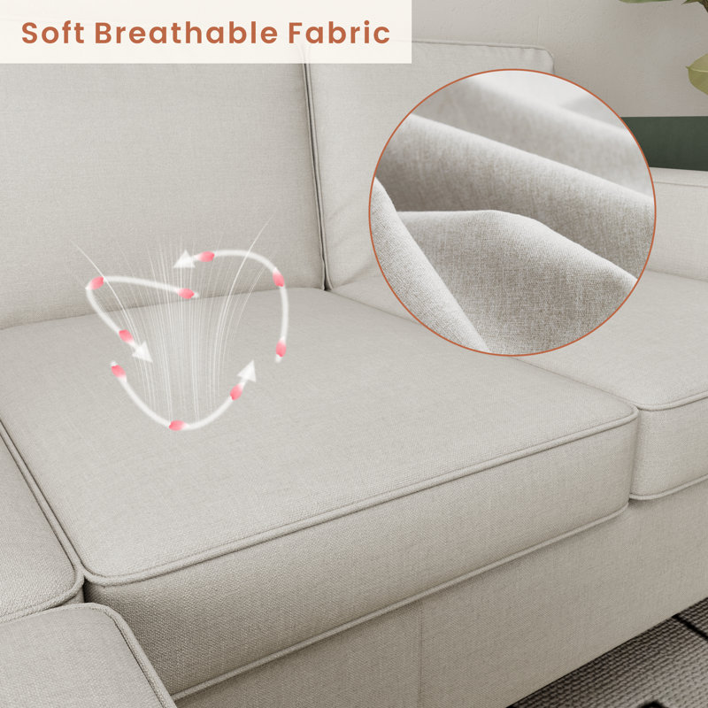 Canapé rembourré de 78 po avec repose-pieds avec rangement, Beige