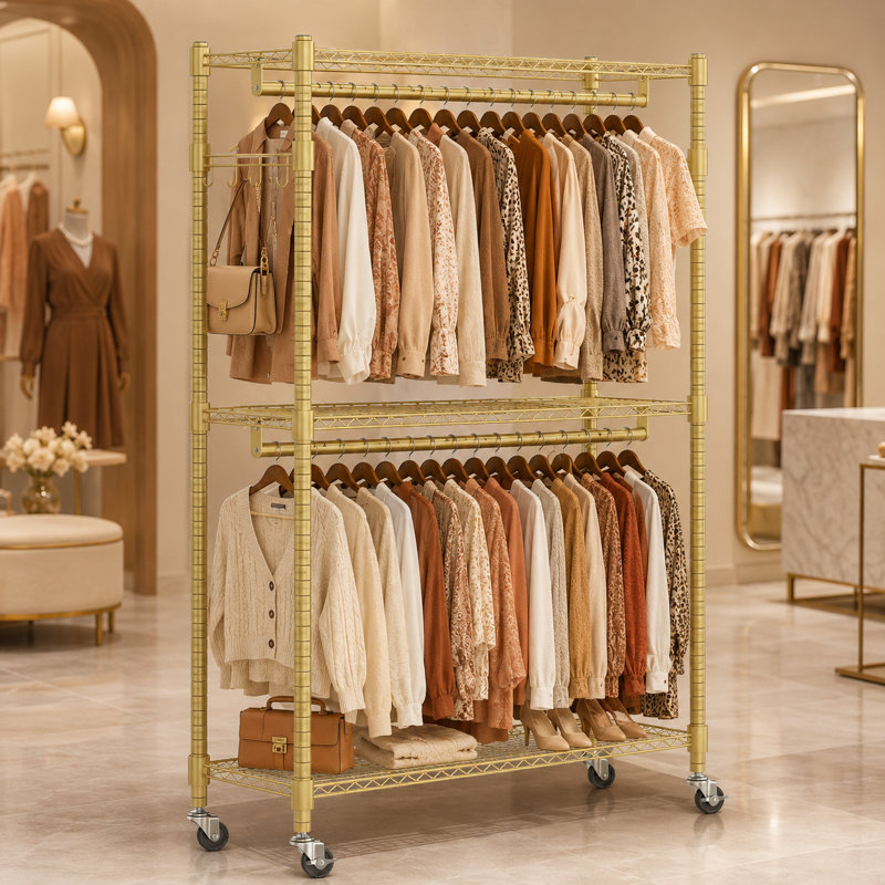Portant à vêtements en acier au carbone 47,2 po Kaylia, Doré