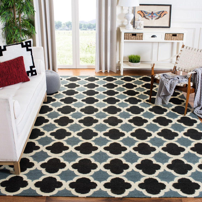 Milltown Hand Woven Flat Weave Wool Geometric Rug, Rectangle 4' x 6'