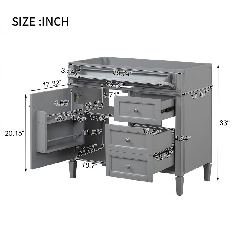 Meuble-lavabo 36 po sans lavabo supérieur, Gris