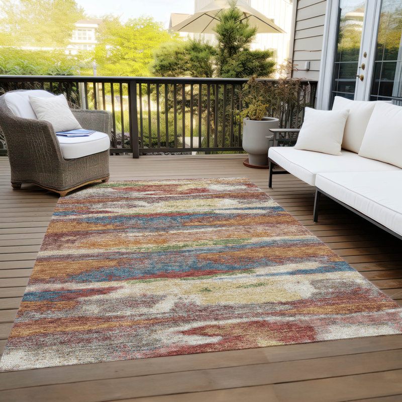 Aleighna Abstract Brown and Gray Washable Synthetic Rug