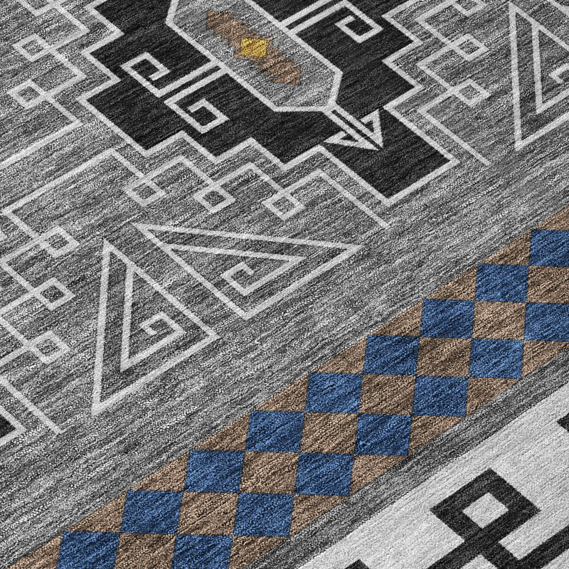 Machine Washable Indoor/Outdoor Chantille Tribal Rug, 2'3" x 7'6" Runner, Black