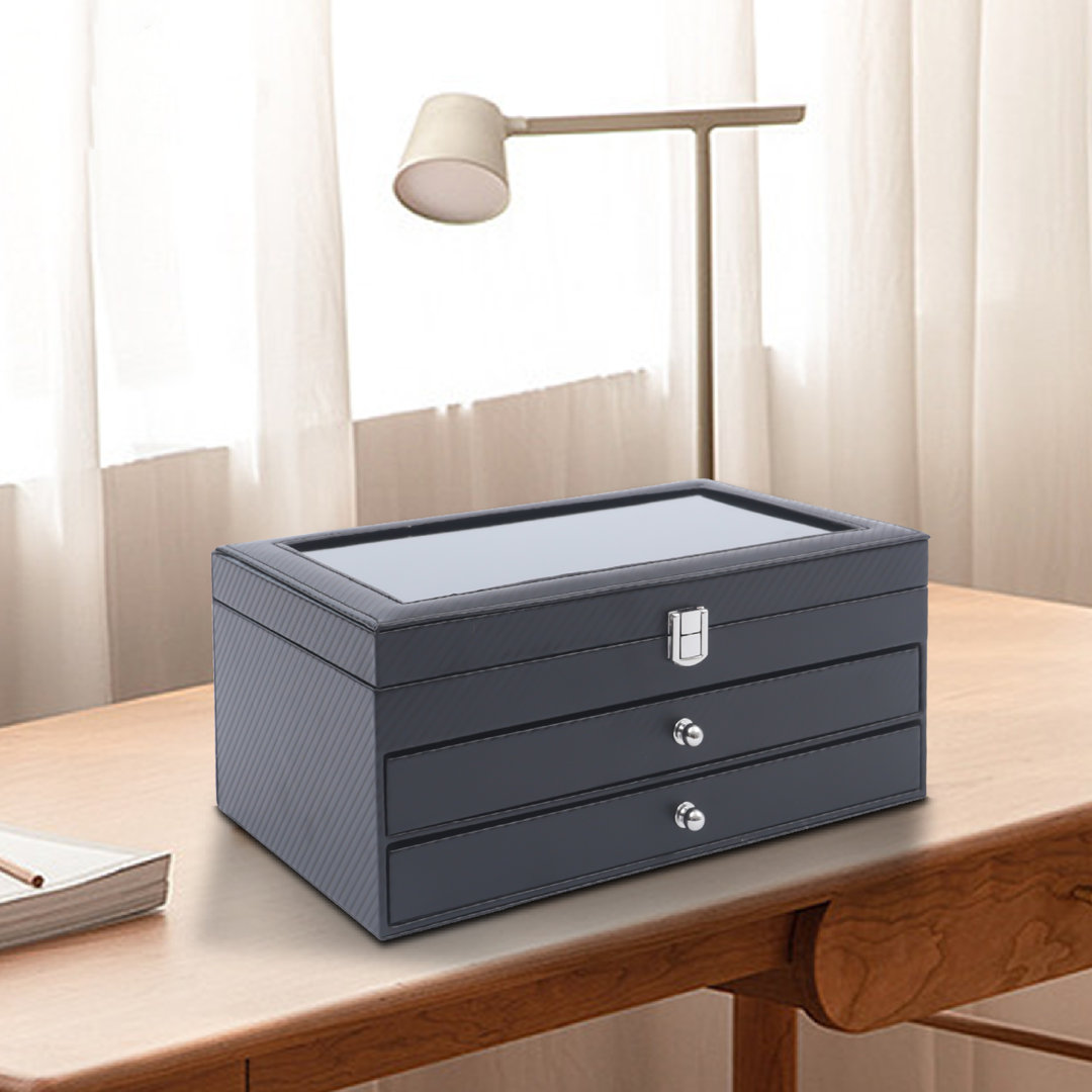 11.8" Fountain Pen Case Display Box Holder Storage Organizer 36 Slots with Top Glass Window Red Barrel Studio®