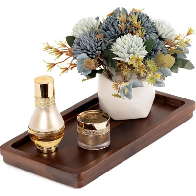 Bathroom Vanity Tray, Dark Brown Acacia Wood Tray, 11.8 x 5.9 in