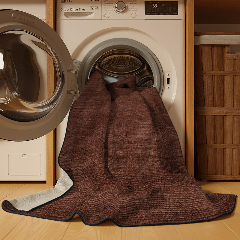 Machine Washable Solid Black Area Rug, Rond 7 pi