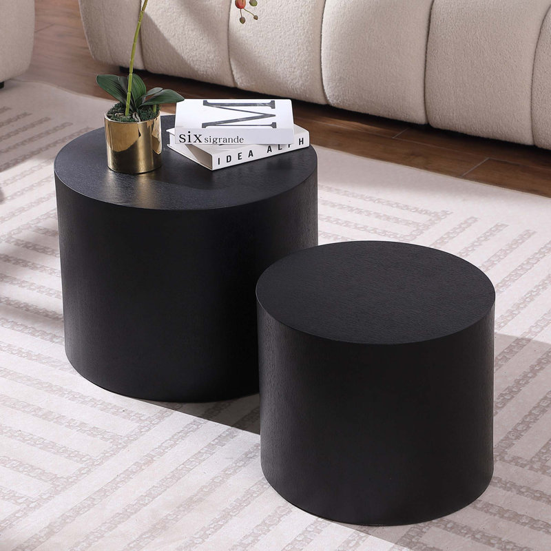 with ash, oak, veneer side table, coffee table, end table, nesting table set of 2, Matte Black