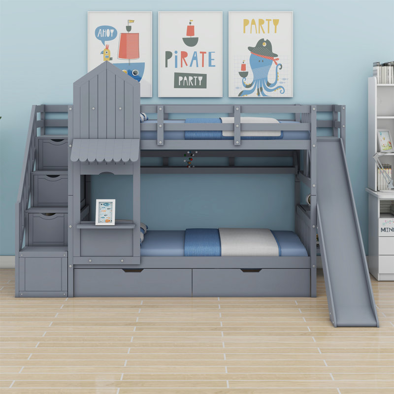 Colliers Kids Bunk Bed with Drawers, Twin, Gray