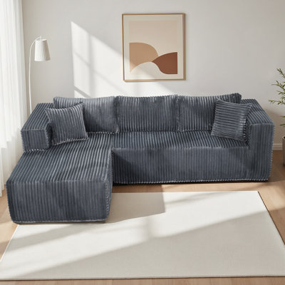 Canapé modulaire à compression en L de 105 po, revêtement moelleux, structure entièrement en mousse (sans ressorts), 6 coussins, emballé sous vide, peu encombrant pour le salon, la chambre à coucher, l’appartement (méridienne droite)