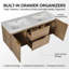 Meuble-lavabo mural 59 po à double cuve 59 po, armoire de salle de bain flottante avec plateau intégré SMC, tiroirs à fermeture en douceur et armoires latérales, finition chêne
