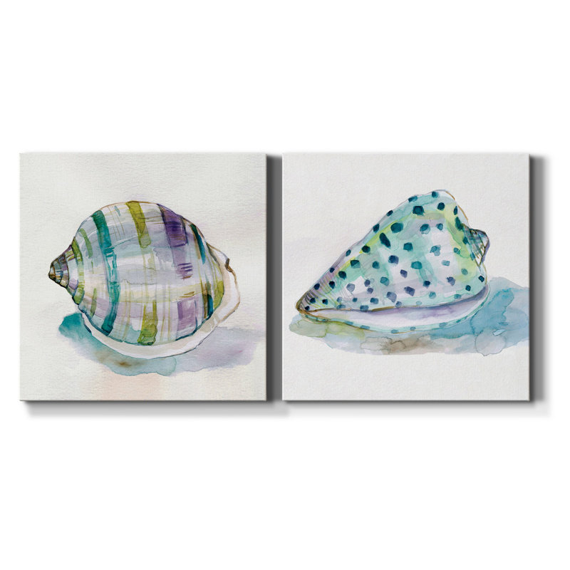 Malecon Shell III - ensemble de 2 reproductions d'art sur toile tendue, H 10 po x l 10 po x P 1 po, Pas de tapis