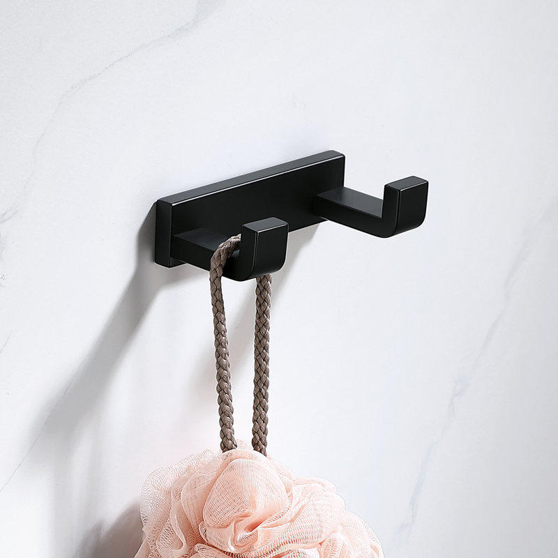Matte Black Stainless Steel Double Robe and Towel Hook Set