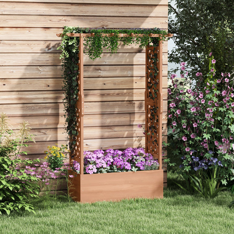 Lit de jardin surélevé avec drainage, bac à fleurs en bois de 72,0 po de hauteur et filtre en tissu, brun pour plantes suspendues,