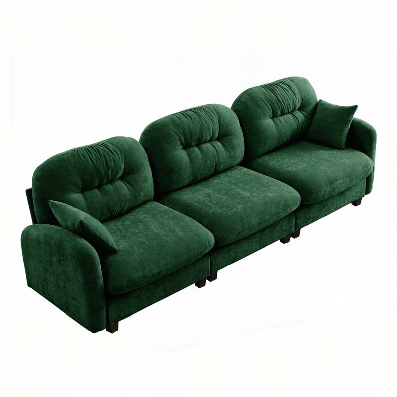 Canapé modulaire en chenille 3 places avec 2 coussins, H 36,6 po x l 107 po x P 34,2 po, 3, Vert