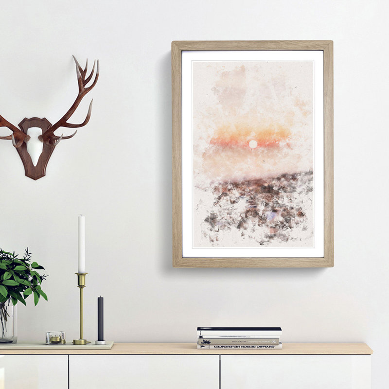 Sunset over Brighton Beach - Picture Frame Graphic Art, Oak Framed, 87cm H x 62cm W x 2cm D
