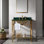 Meuble-lavabo de salle de bain en marbre vert 24 po avec lavabo, structure en acier inoxydable doré, dosseret et tablette de rangement en verre