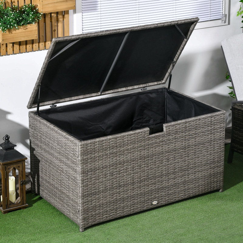 Outsunny 113 Gallon Deck Box, Rattan Outdoor Storage Box, Waterproof Storage Container For Indoor, Patio Furniture Cushions, Pool Toys, Garden Tools
