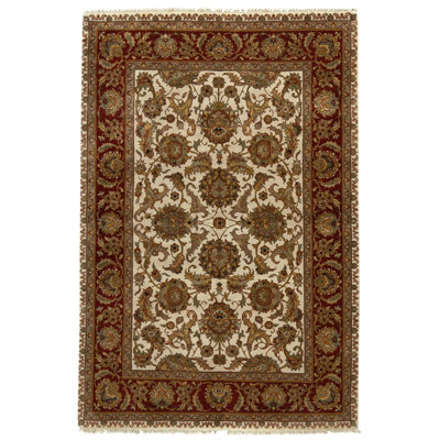 Hand Knotted Wool Oriental Area Rug in Ivory And Red
